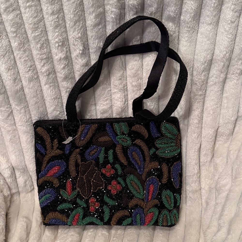 Beaded Black Floral hand bag